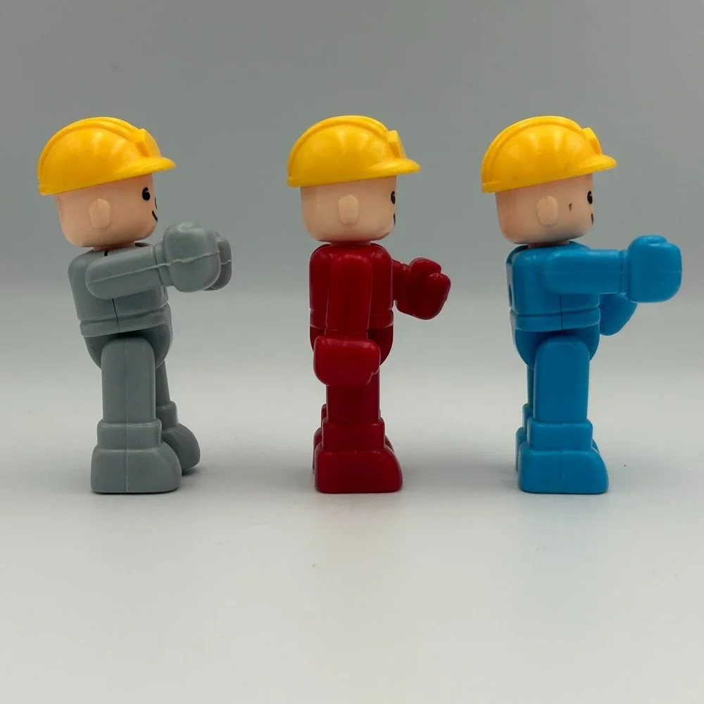 Vintage Playmobile Three Construction Workers -Hard Hats Men at Work Figures (3)
